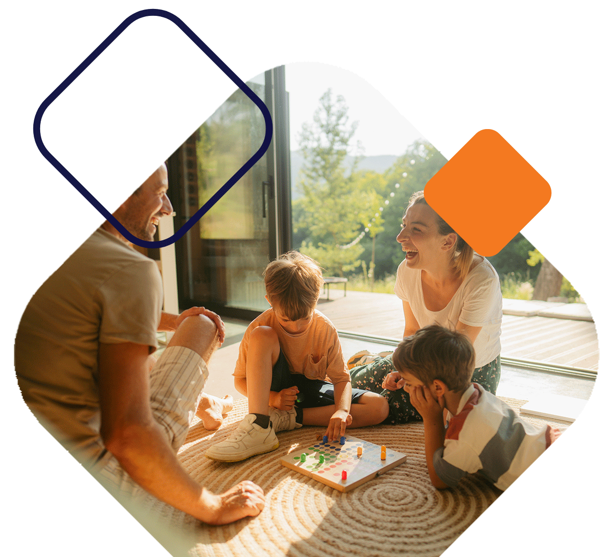 Smiling Family Playing a Board Game