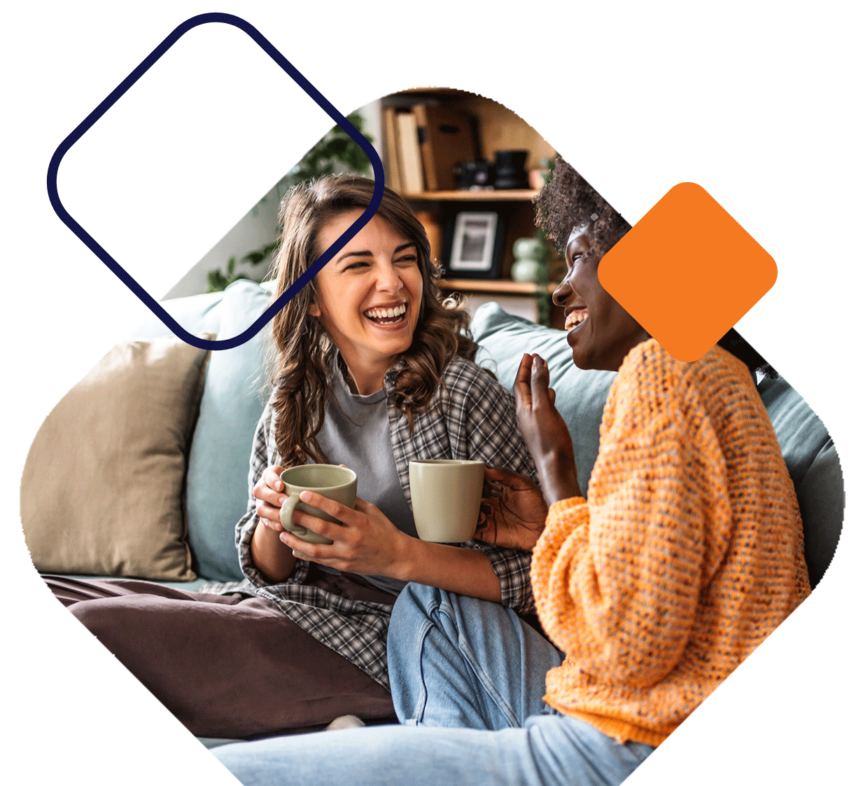 Friends Laughing And Drinking Coffee