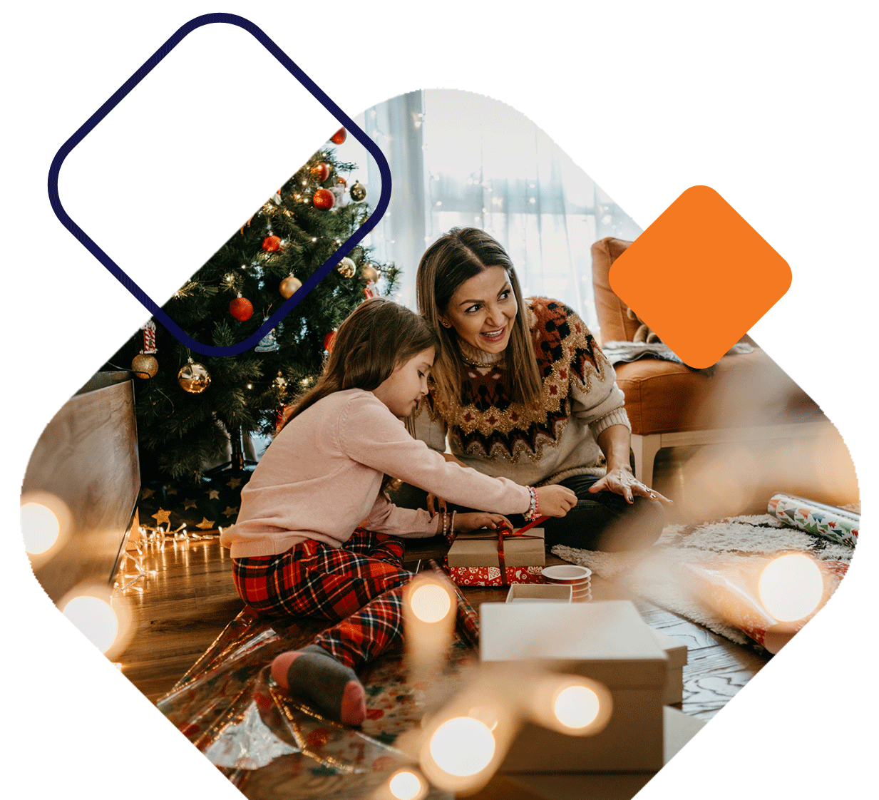 Mom And Daughter Wrapping Present