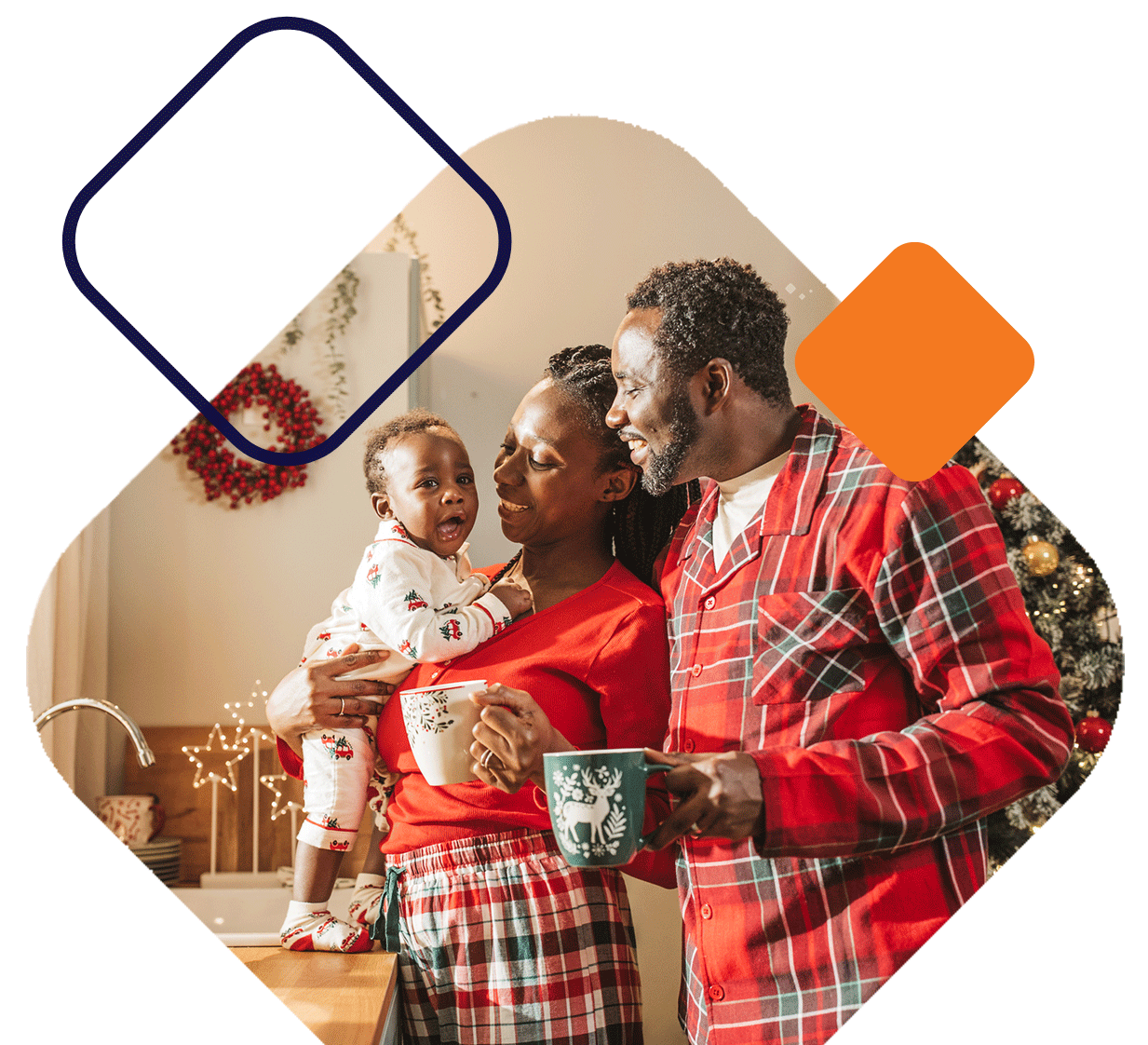 Parents And Baby In Holiday Pjs
