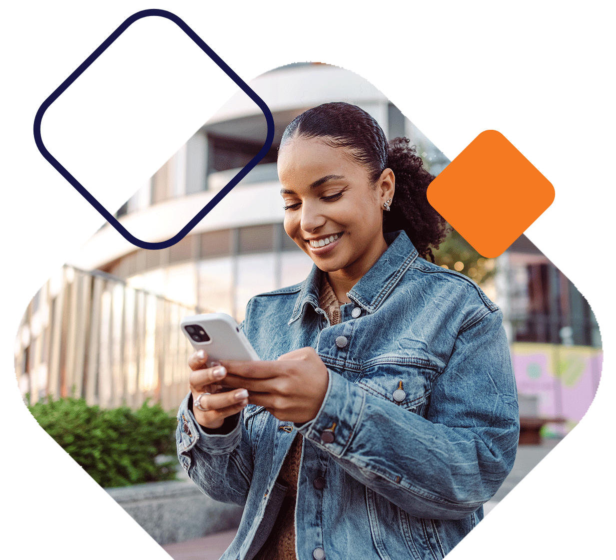 Smiling Woman Looks At Phone